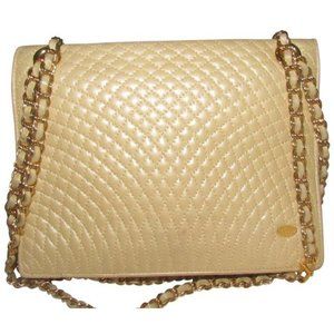 Bally Vintage Pale Yellow Quilted Leather Envelope Snap Closure Shoulder Bag